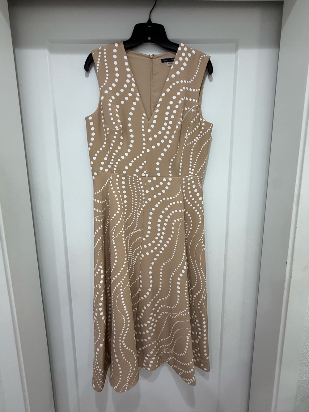 Tommy Hilfiger Tan Dress with White Dot Wave Print